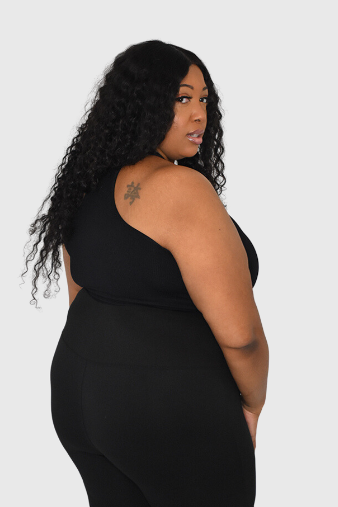 (Plus) Ribbed Cropped Tank Black