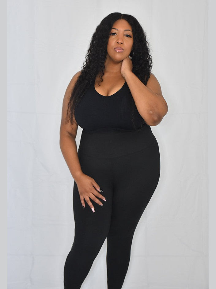 (Plus) Ribbed Cropped Tank Black