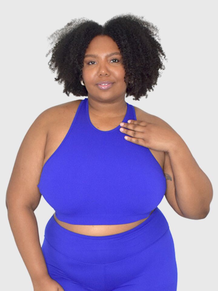 (Plus) High Neck Ribbed Cropped Tank