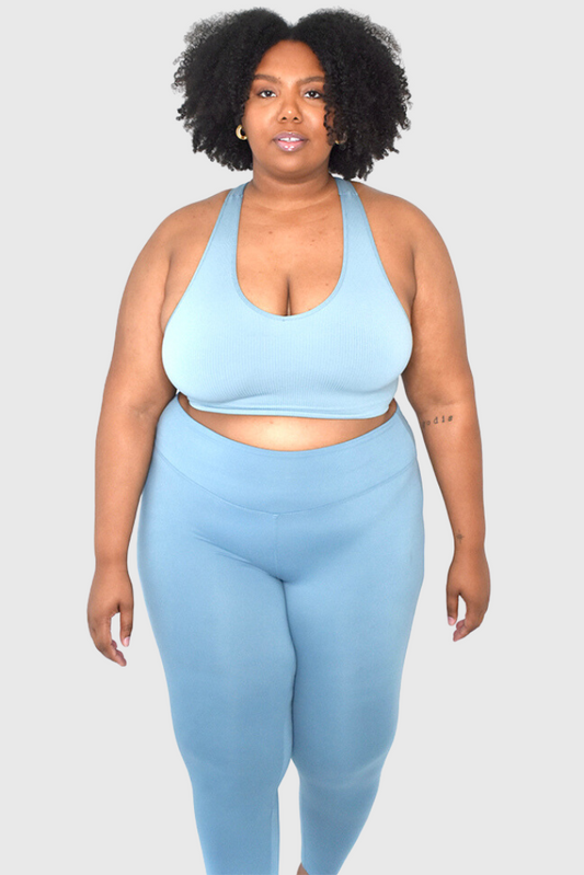 (Plus) Ribbed Cropped Tank Dusty Teal