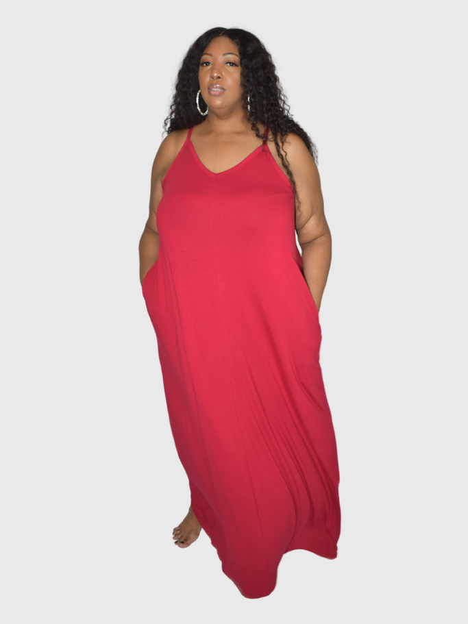 red cami maxi dress Anna Cami Maxi Linen Dress
