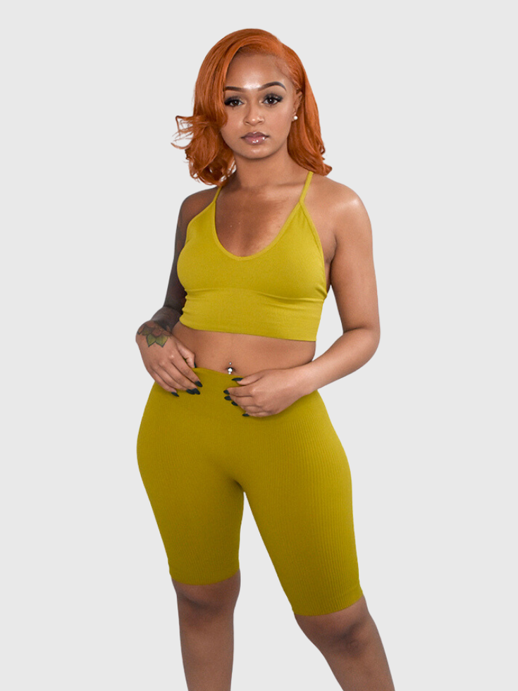 Seamless Ribbed Biker Set