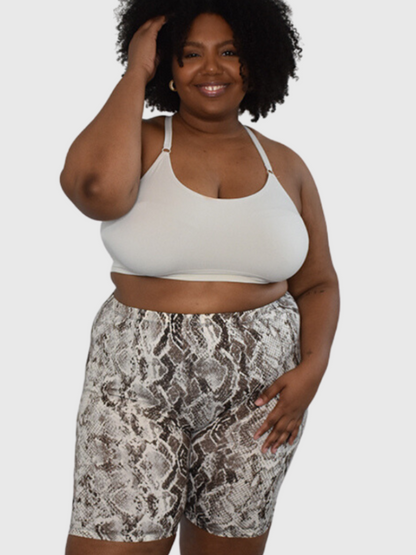 Snakeskin Print Biker Shorts Brown/Tan (S-3X)