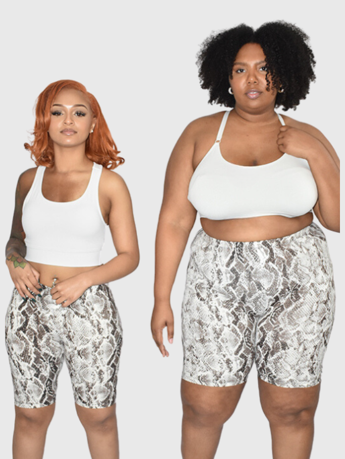 Snakeskin Print Biker Shorts Brown/Tan (S-3X)