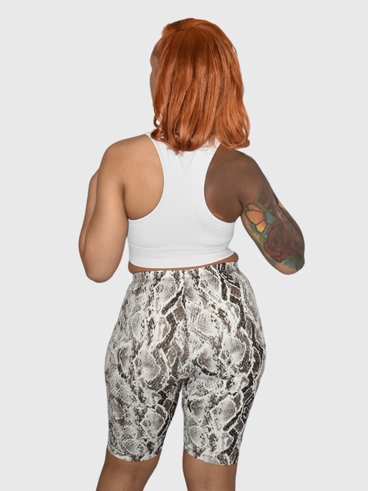 Snakeskin Print Biker Shorts Brown Tan S 3X Essence of Noire